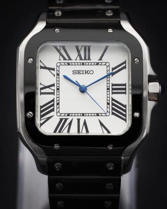 black seiko santos mod white dial two tone