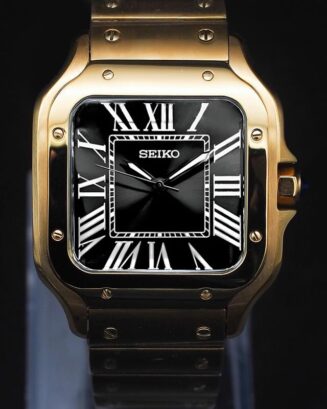 seiko santos mod black dial full gold